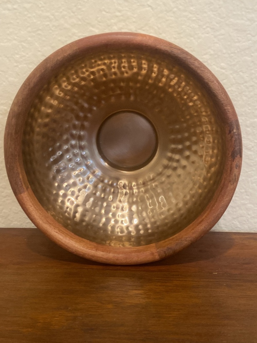 Two-Tone Hammered Metal and Wood Decorative Bowl - Gold/Brown